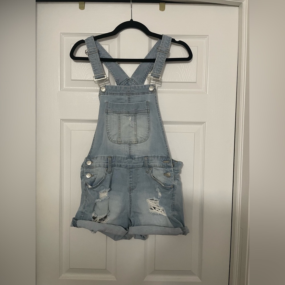 Denim short overalls